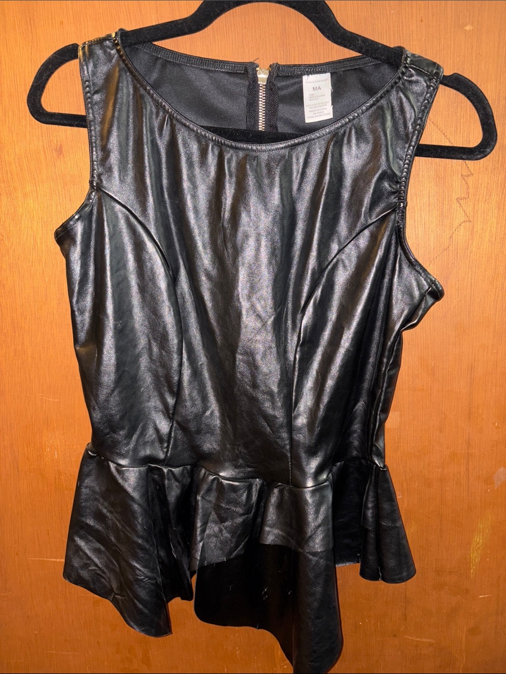 Weissman Black Faux Leather Peplum Camisole